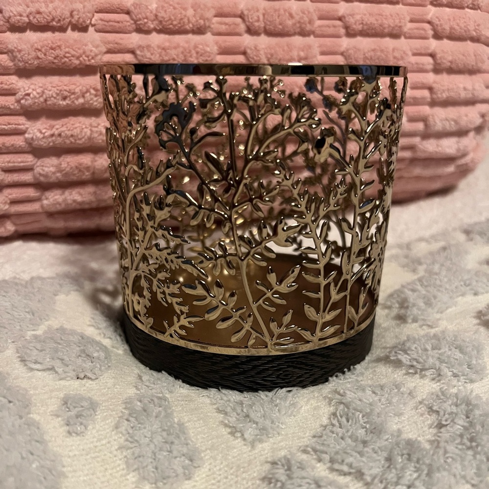 Bath & Body Works Gold and Black Leaf Candle Holder